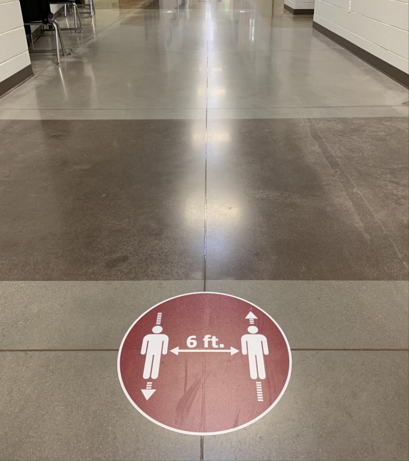 Part of the new COVID guidelines at Frederick High include social distancing and movement stickers in the hallway. With students coming back October 5th school administrators have been working around the clock to establish safety procedures at Frederick. 