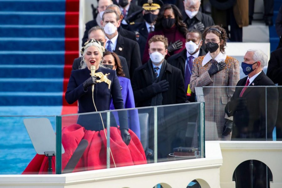 Lady Gaga performing the national anthem on January 20th 2021 at Joe Bidens inauguration. 