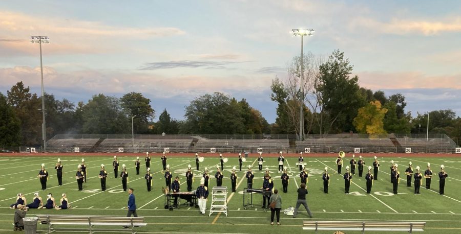 The Frederick High School Marching Band prepares to perform at St. Vrain Band Night on Wednesday, October 6. Fredericks Band was one of ten to perform at this years Band Night. “Unlike so many other events where the crowd is cheering for a certain winner or outcome, events like these provide an opportunity for everyone to cheer on everyone. It goes to show how powerful music is in SVVSD!” says Janay Bird.