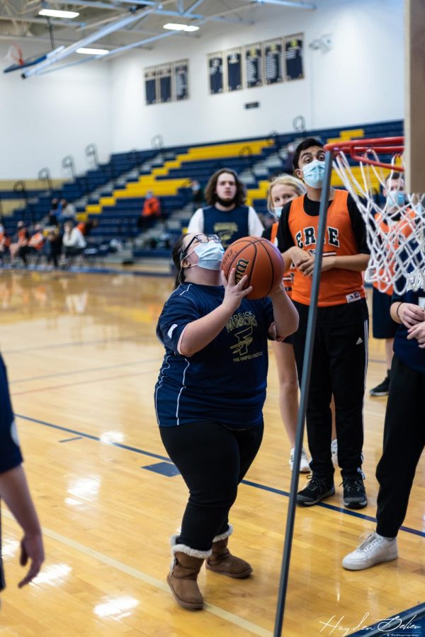 Alexia Guevara going up to make a shot. Her and her teammates loved being able to have fun and be competitive. What pushed the Unified team the most was the support that they received throughout their season from their mentors to the Rowdy Crowd. 