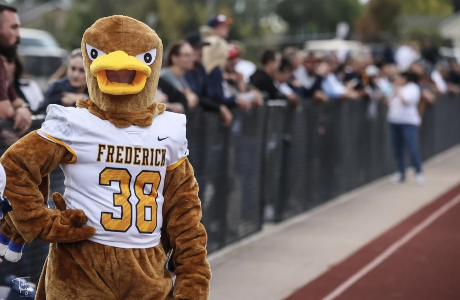 Once known as Frederick Warriors now known as The Frederick Golden Eagles. Frederick High has made many changes over the summer. Including new decor displays, new sports jersey’s, new Frederick merch, and a brand new mascot. Though FHS has yet to name the new mascot, this is Frederick High’s newest member, the Golden Eagle.