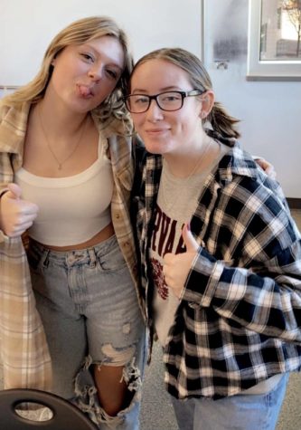 Juniors Maddie Green and Angie Michel on Flannel Friday 