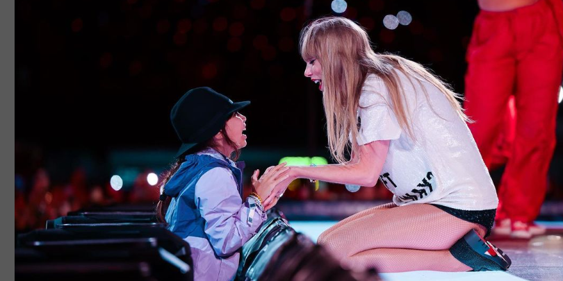 Taylor Swift greets one of her young fans at a Mexico City performance of her Eras tour. In her numerous interviews and social media posts, Swift makes it clear that she wants her audience to treat the film like a concert event and dress in Eras tour gear. This social-media fan-engaged approach may become more normal in theaters if this movie is a success.