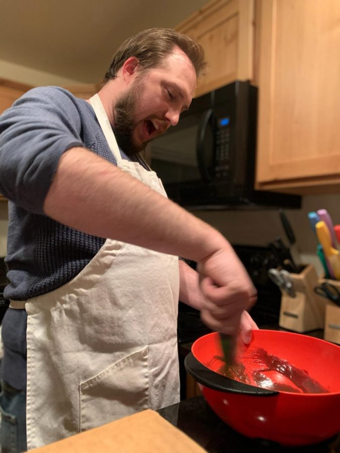Mr. Coon is making a batch of his familys gingerbread recipe just like you could be doing with any of the recipes found in the FHS Cookbook