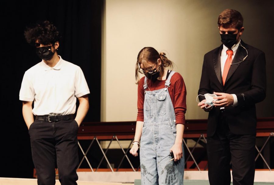 Charles Juarez, Kayla Lorimer, and Jacob Noyes just before rehearsing for the Frederick musical, Working. The mask mandate may be lifting, but activities are still requiring masks so the actors and athletes can still do what they love. 