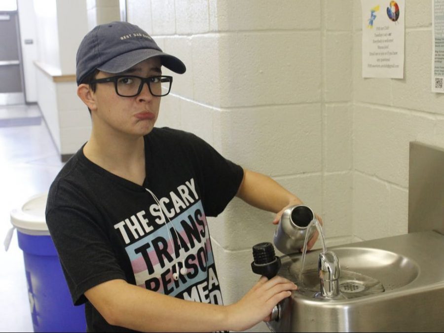Junior Alex Martinez helping to fundraise the Water Bottle Refill Station, getting the message out there that having one would help everyone throughout the school.