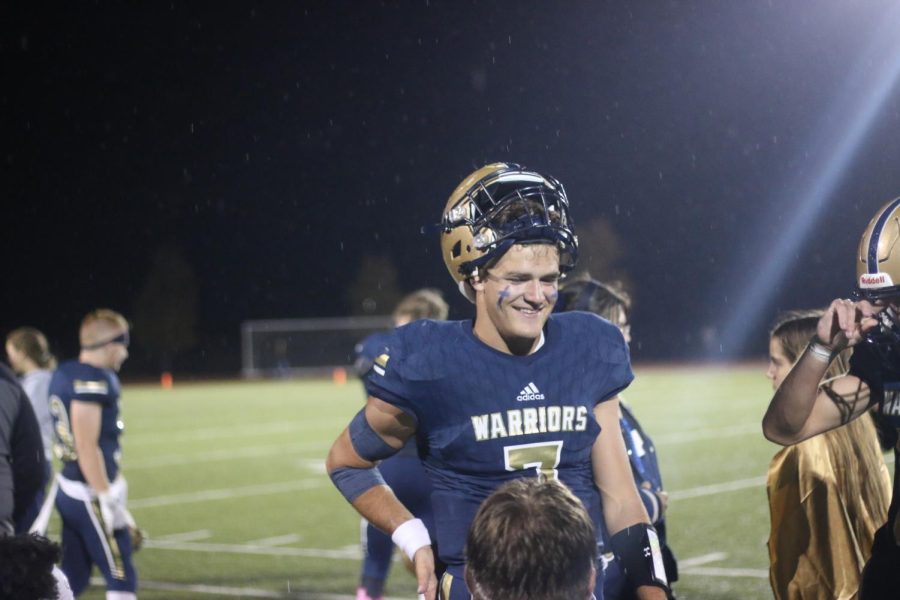 FHS Quarterback Bryce Conover enjoys his time after scoring a touchdown in the FHS vs Eagle Valley football game. 
