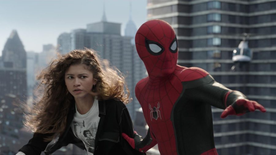 Zendaya and Tom Holland swing into action in Spider-Man: No Way Home.