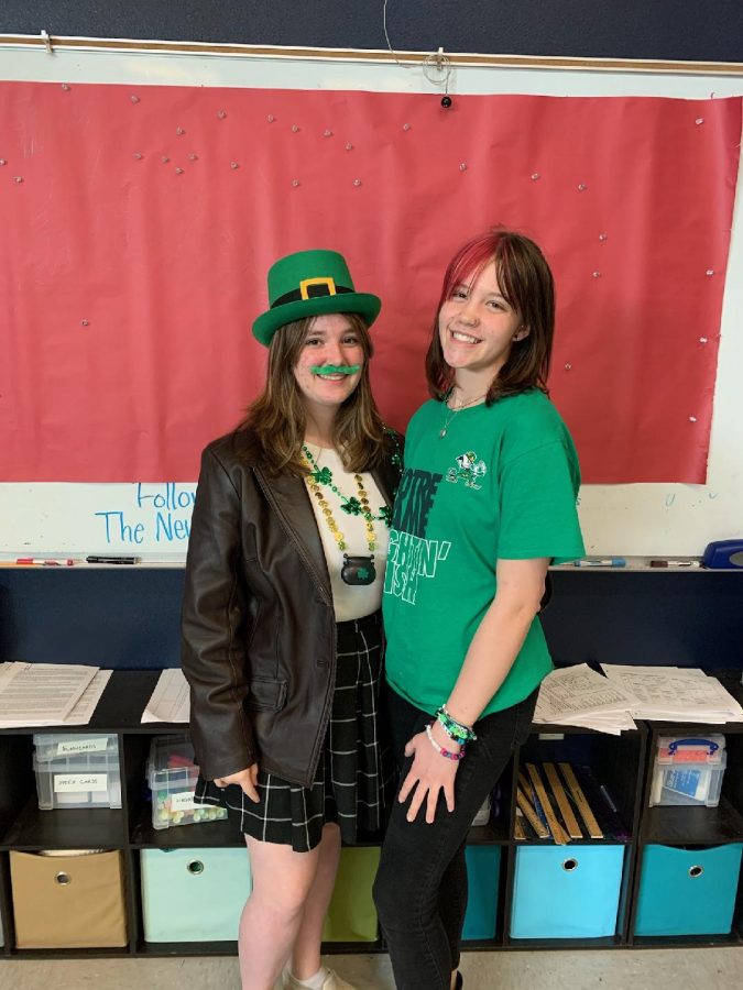 Sophomore Mikayla Johnson and  Payton Shelley pose in the their Irish garb for St. Patricks Day 2022. I like delicious food and the color green, so I love St. Patricks Day! Yet when asked, she (like lots of students) had no idea why St. Patricks Day is celebrated. The answer doesnt have to do with just Irish pride, but also Colorado pride.