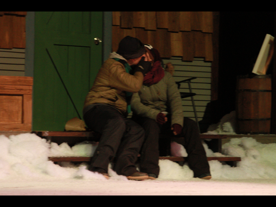 Senior Tyler Spotts kisses sophomore Kaedyn Wagner in Almost, Maine. Casting is very important when it comes to staged intimacy. According to Peyton, On the audition form, we ask everyone if they are comfortable with playing an intimate role. We also look act the maturity of the actors--for example, we never pair a freshman with a senior.