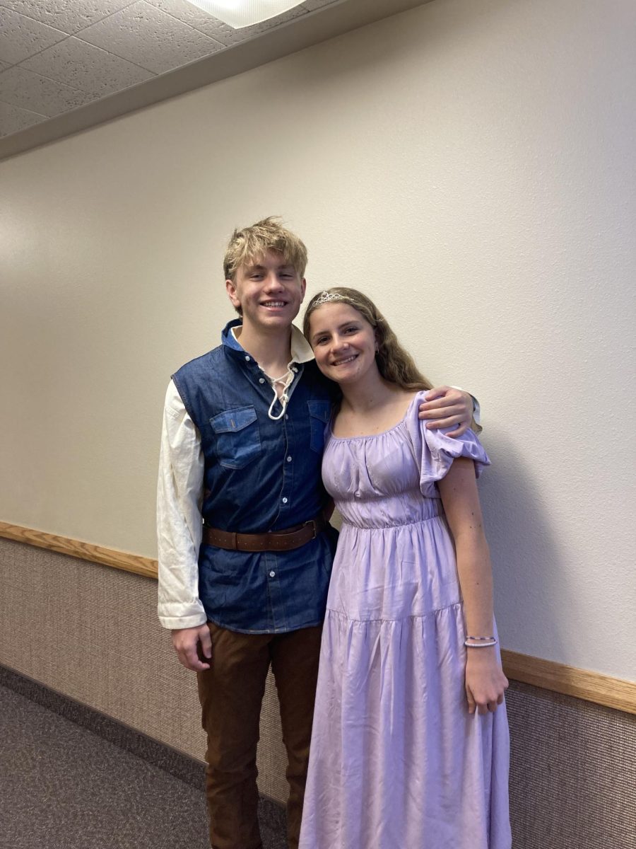 Juniors Brinley Weingardt and Logan Gebs dressed up as Rapunzel and Flynn Ryder. Couple costumes are always fun, and you can never go wrong with a classic!