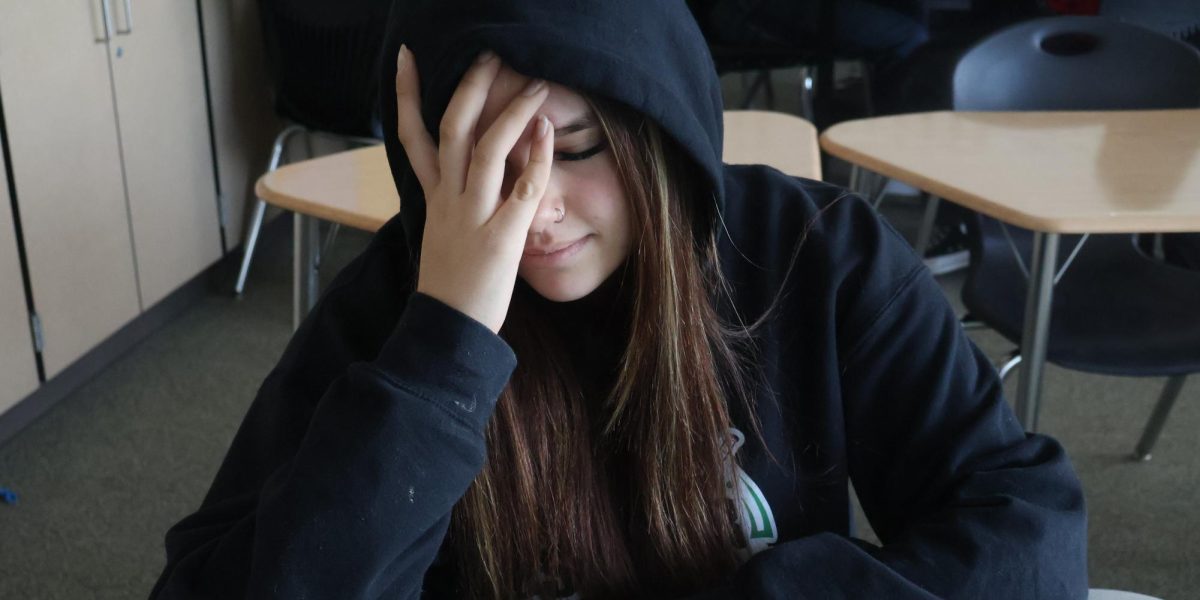 Freshman Lainey Wolf cups her head in her hand as she realizes she submitted an assessment to the wrong spot in Schoology. Even the small stuff on an assignment can cause a student stress, but few students know what stress actually is. It's not an emotion, and it's not a condition--it's a chemical reaction in the body that can be managed.