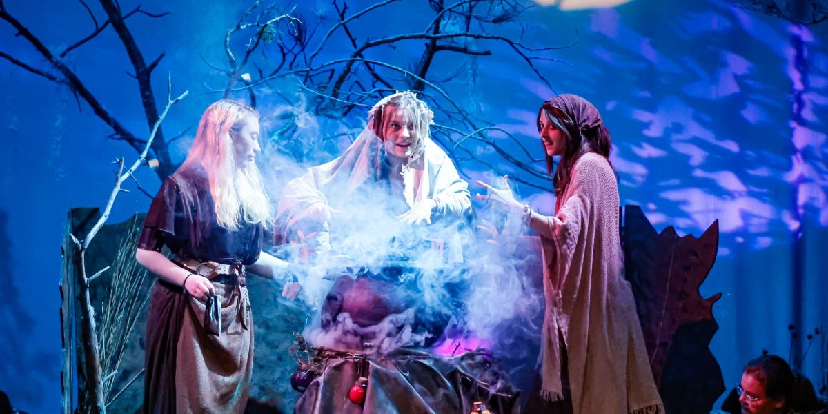 The witches tell the prophecy. Someone will die, someone else will become king. Macbeth wants it all, but will murder solve all his problems? 
 (Chris Tone)