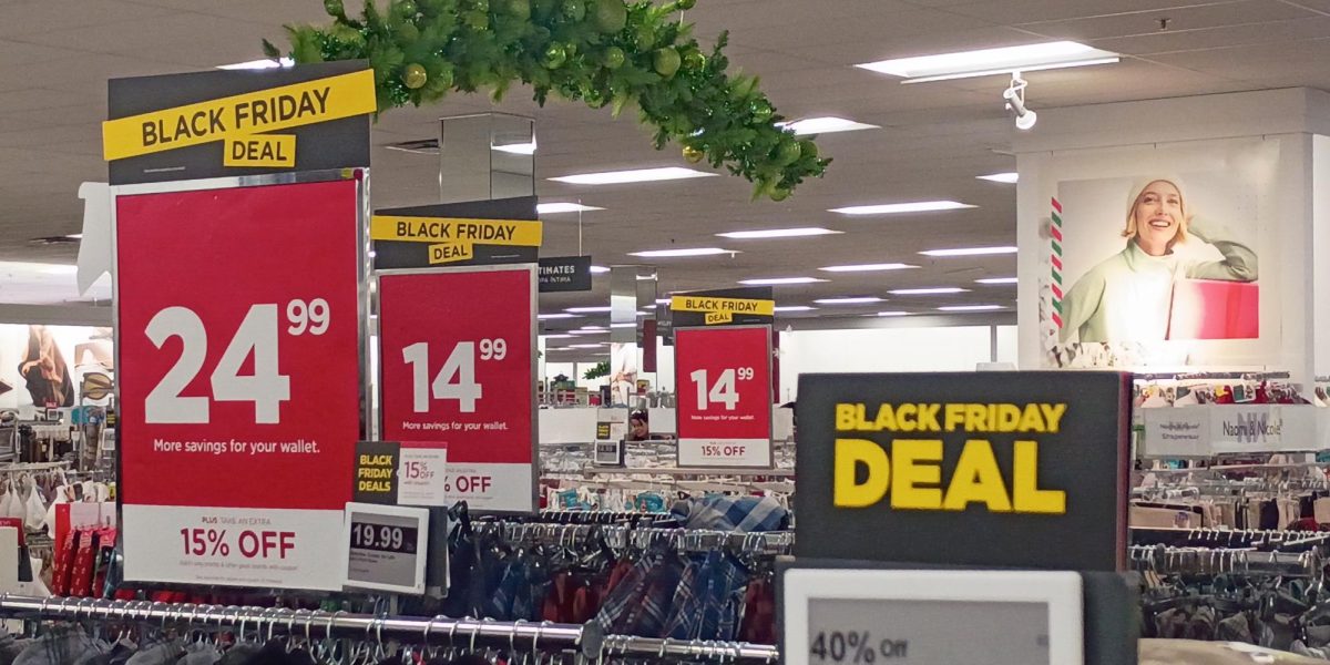 Rows of signs promoting Black Friday deals hang over the aisles of a Greeley Kohl's. Black Friday—the day after Thanksgiving—became the biggest shopping day of the year in 1993. However, the last few years of Black Friday sales haven't lived up to the hype, not just at Kohl's but across all retail.