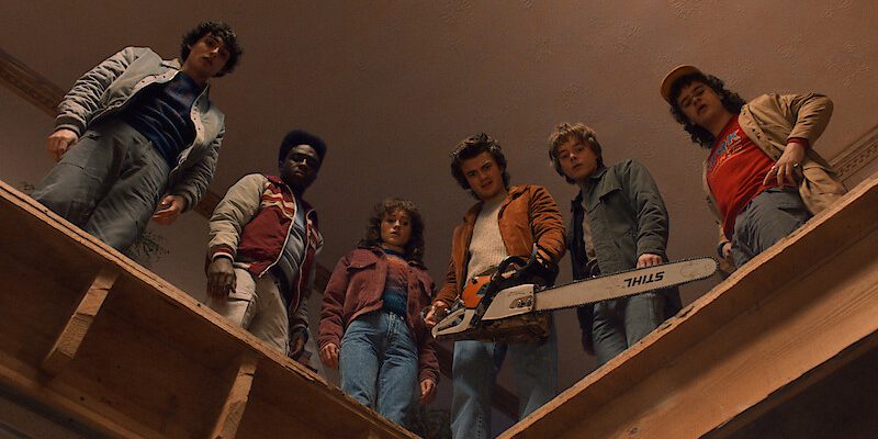 Characters Mike, Lucas, Nancy, Steve, Jonathan, and Dustin in volume one of the final season of Stranger Things. The characters in this season have developed a lot, which have changed the plot significantly, but in a good way. (Netflix)