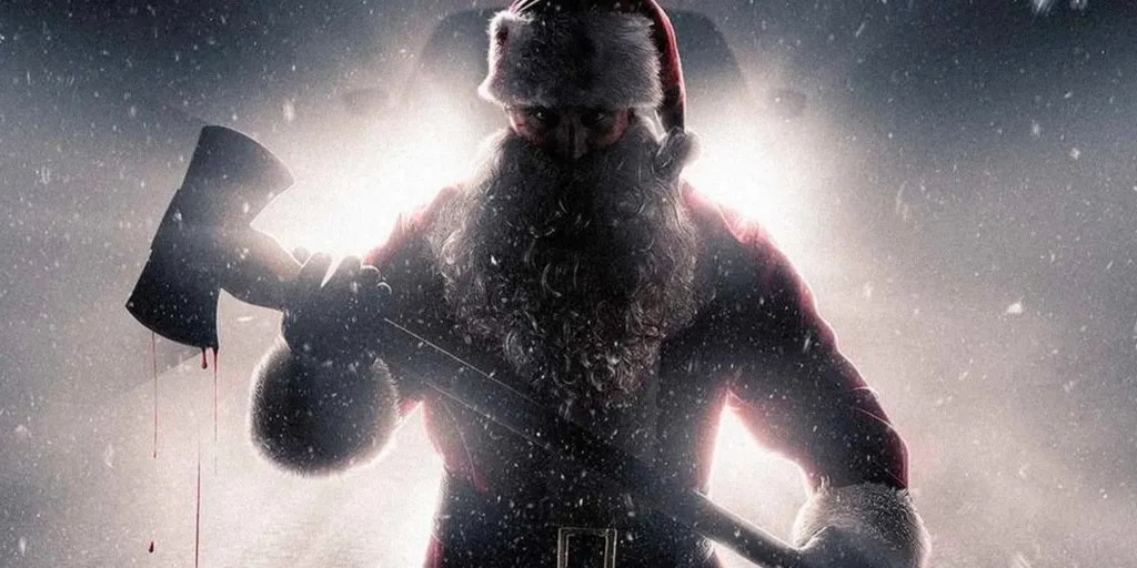 Dressed as St. Nick, an axe-wielding Billy Chapman (Rowan Campbell) walks toward the viewer in this poster for this year's remake of Silent Night, Deadly Night. While the film was released under the radar on December 12, the film is a delightful mix of Hallmark romance and Halloween nightmare, which makes it stand out above other Christmas-themed slashers. (Cineverse/Bloody Disgusting)